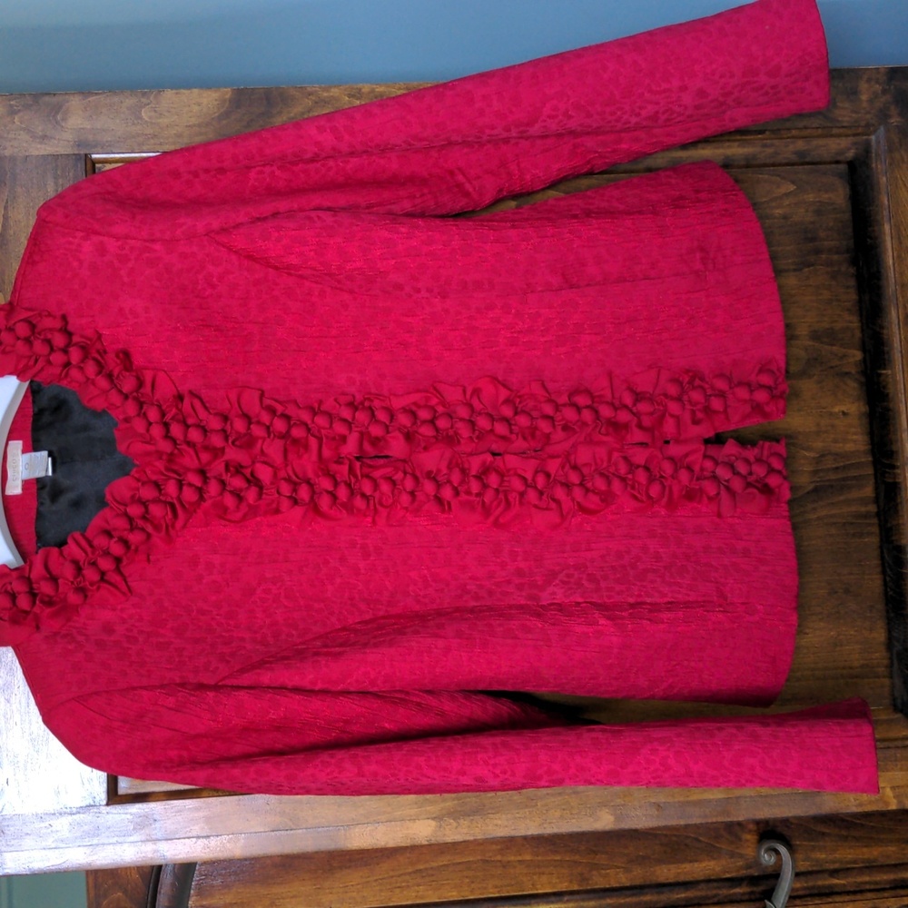Chico Red Dressy Jacket, EUC, Ruffle & Berry  0/XS, Colorful, Party,  Event, Fun